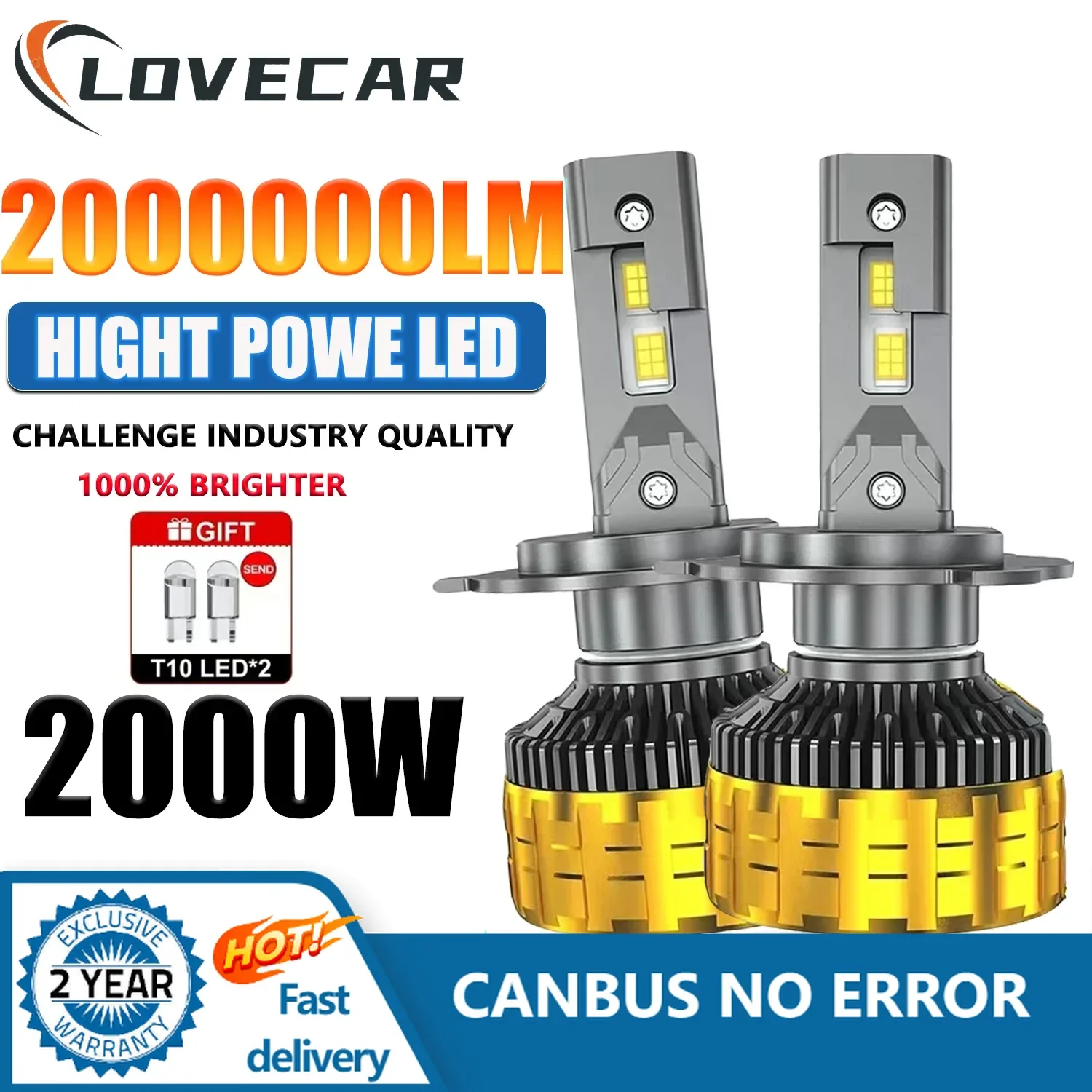 

LOVECAR 2000W H7 H4 H11 LED CANBUS Lamp Super Double Copper Tube IP68 12v 24v HB4 H11 H4 H1 9012 HB3 9005 9006 H8 Lights