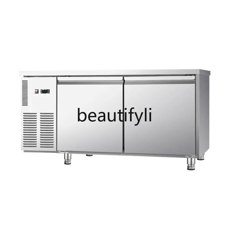 

Workbench refrigerated and fresh-keeping frozen frost-free refrigerator commercial milk tea shop flat-cold double-temperature