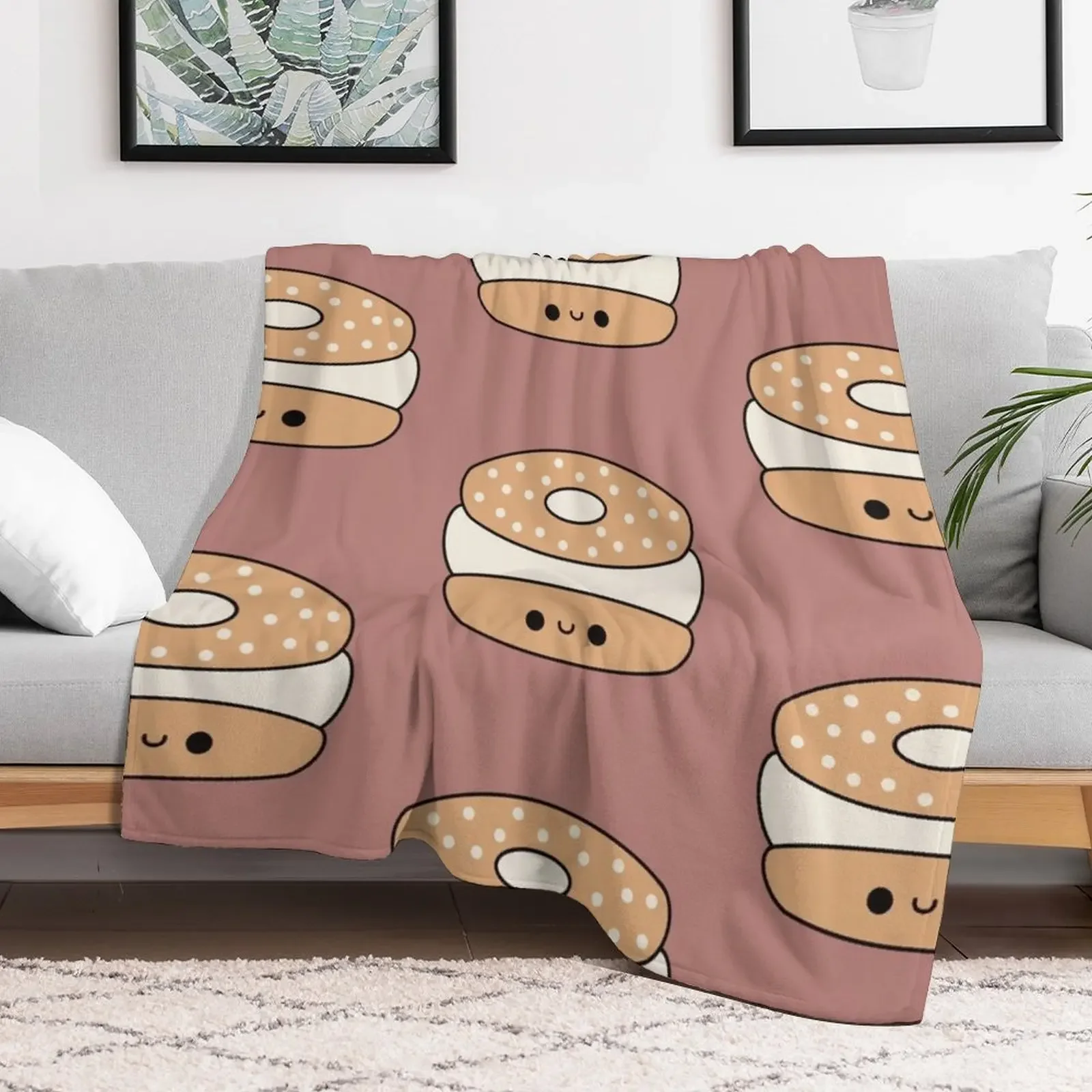 Cute Kawaii Cream Cheese Bagel Throw Blanket blankets and throws decorative Weighted Flannels Blankets