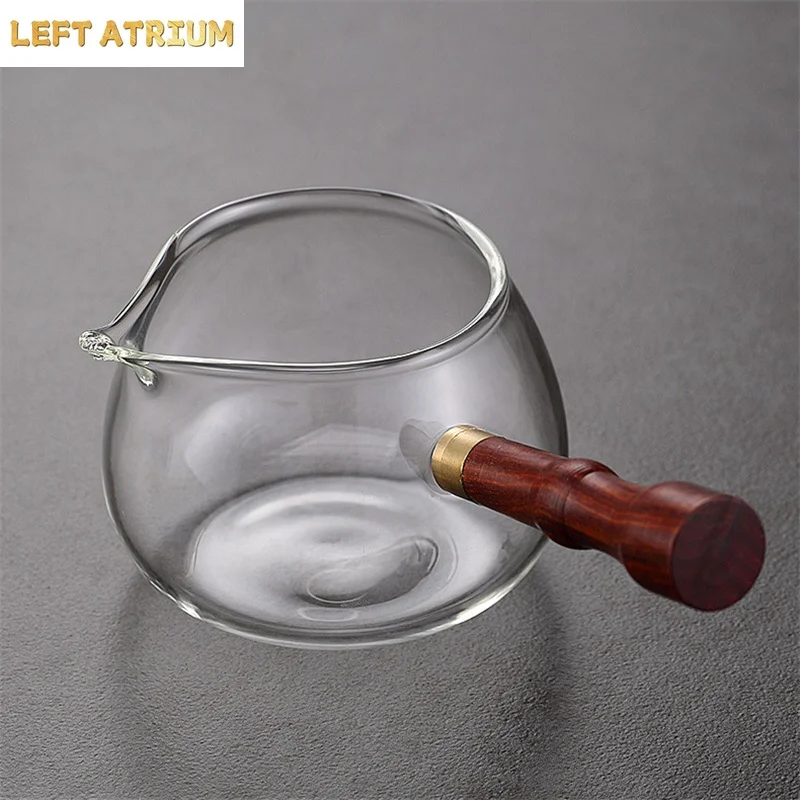 300ml Removable Side Wooden Handle High Borosilicate Glass Fair Cup Tea Dispenser Chahai Kung Fu Tea Set Accessories Teaware