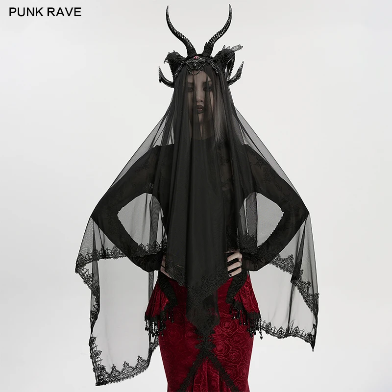 

Комплект из двух предметов: женская готическая двусторонняя вуаль с демоническими рогами, в стиле вампира, с кружевом и драгоценными камнями, аксессуары для Хэллоуина