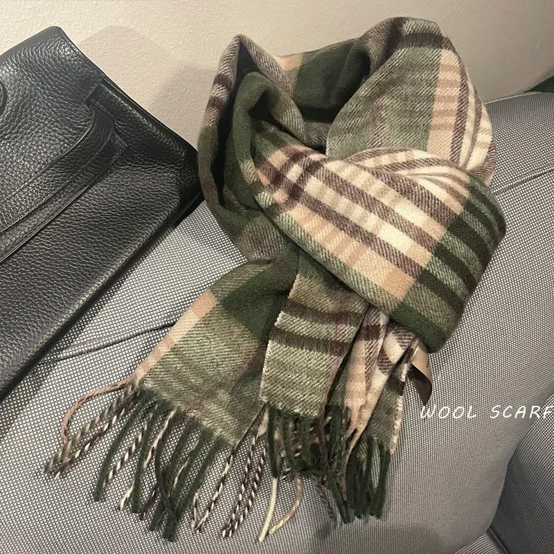 

High Quality 100% Wool Scarf Men Winter Autumn Pure Wool Fashion Classic Warm Thick British Versatile Muffler Male Shawl Women