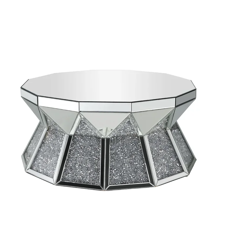 for New Arrival Sparkly Mirror Coffee Table Crushed Diamond Insert Center Table for Home Hotel