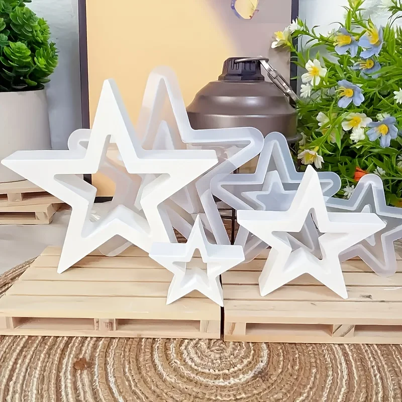 3pcs Hollow Star Shaped Silicone Candle Mold Set DIY Epoxy Resin Casting Molds for Candles Wax Crafts Decorative Ornaments