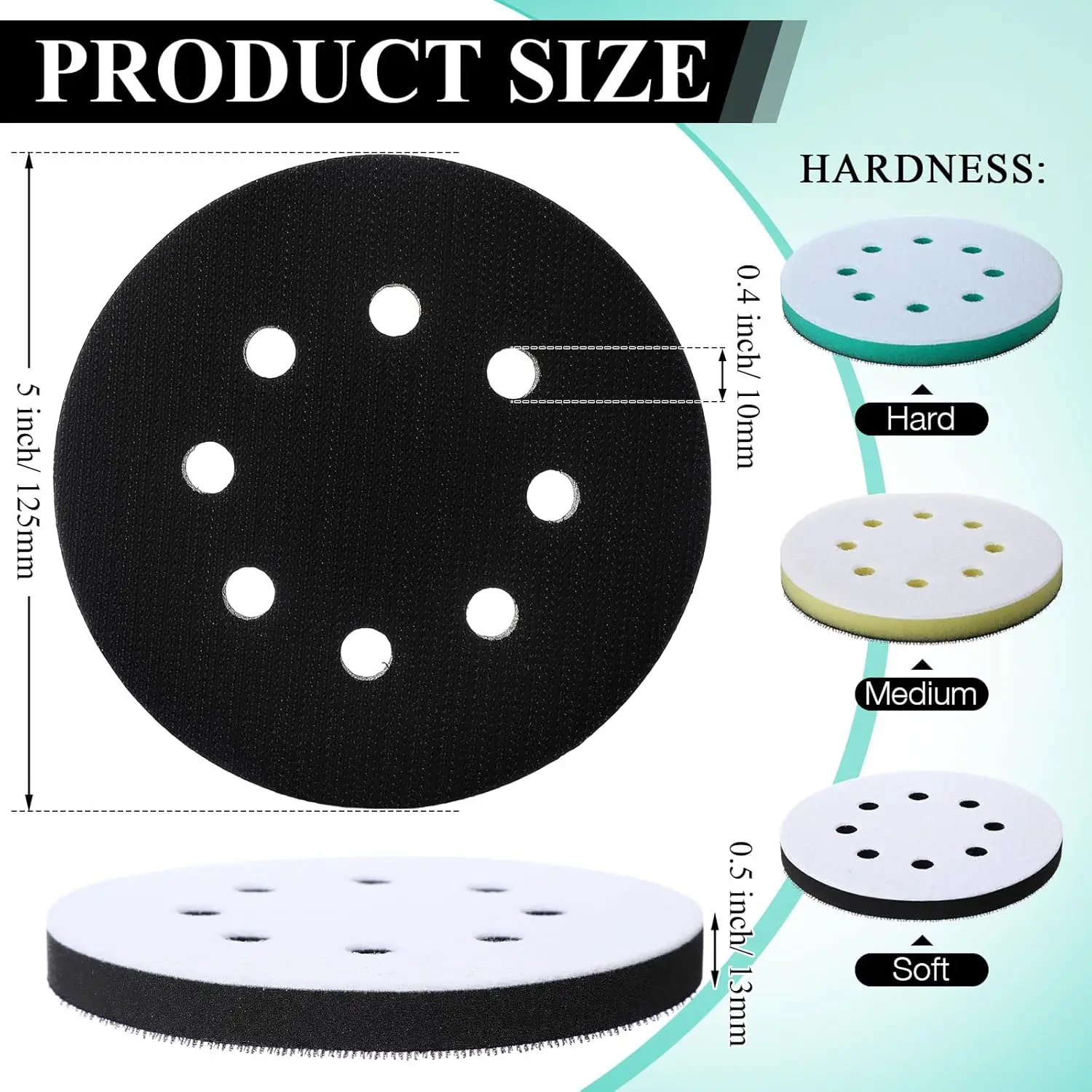 3Pcs Interface Pads 5 Inch 8 Holes Orbital Sander Foam Polishing Pad Hook & Loop Backing Pad for Buffer Automotive Woodworking