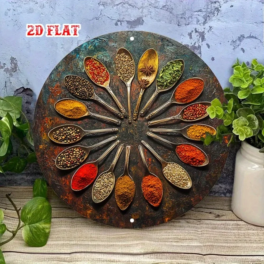 CIFBUY Vintage Spice Bowl Pattern Aluminum Wall Art Rustic Coastal Vibe Waterproof Wearproof Metal Sign Decor Home Patio Gift