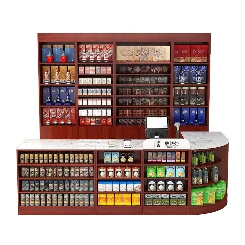 Supermarket checkout page, convenience store, modern small wooden corner multifunctional combination bar counter