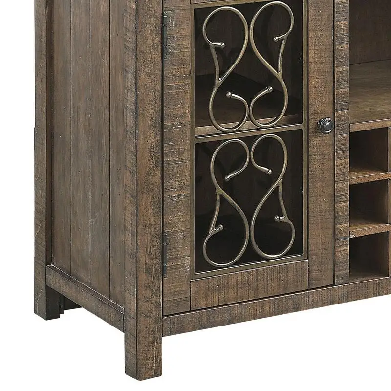 Weathered Cherry Finish Server with Cup Holder & Wine Rack