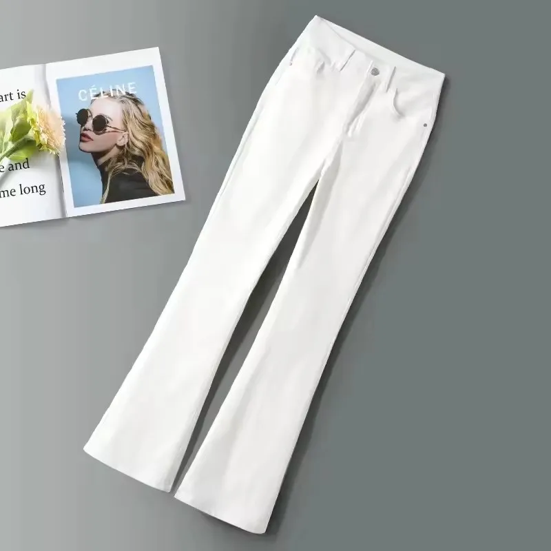 

Fashion High Waist Thin Slim Nine-point Pants Women 2025 Spring Autumn New White Jeans Casual Versatile Female Flared Trousers