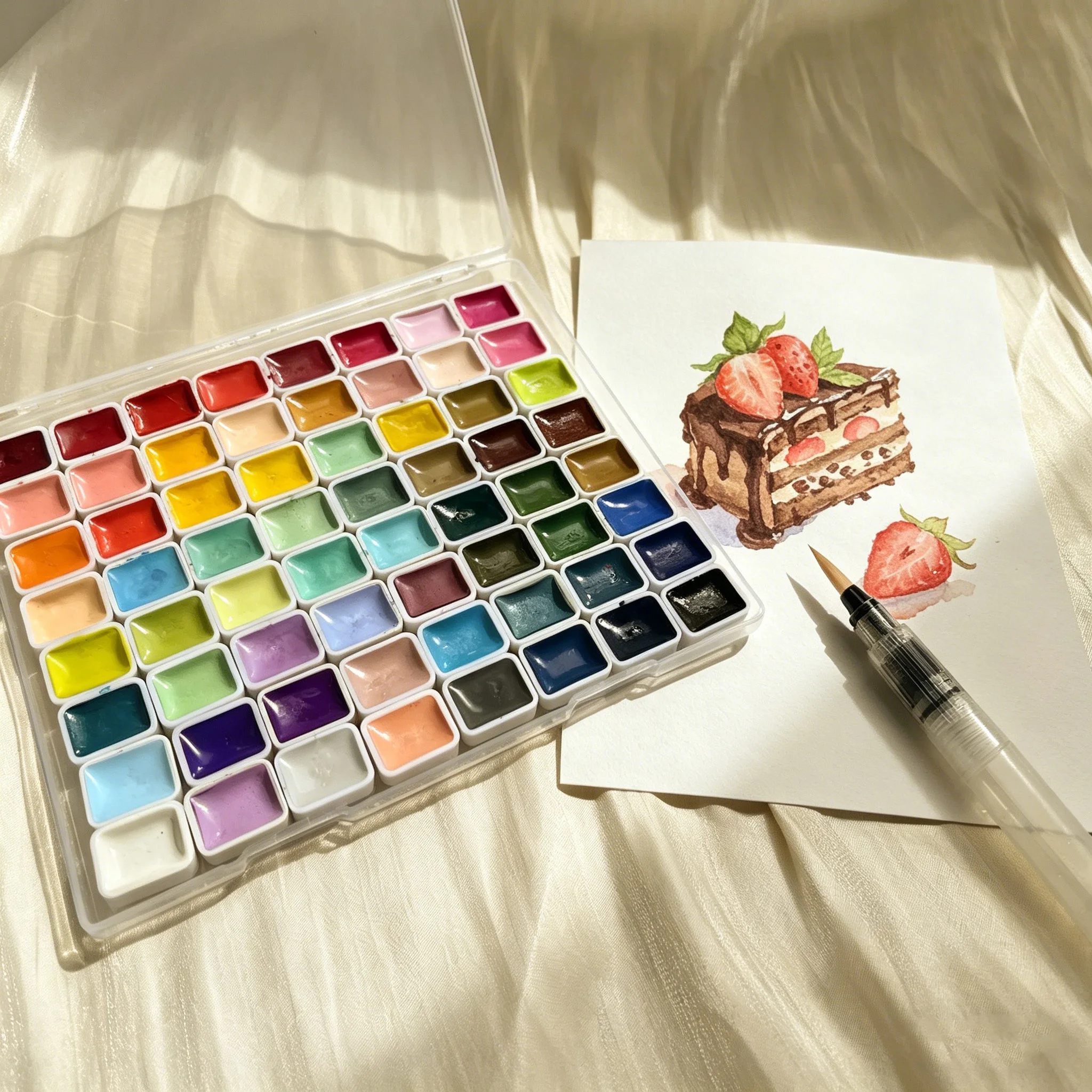 64-Color Pearlescent & Solid Watercolor Paint Set with Vibrant Bright Shimmer, Excellent Coverage and Long-Lasting Lightfastness