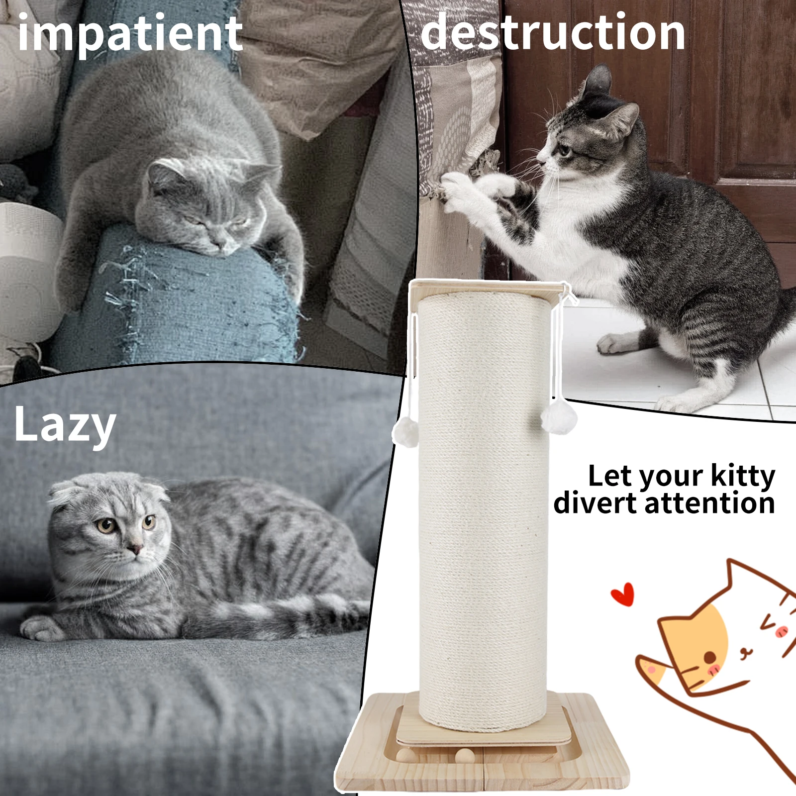 32 Zoll Robuster Katzen-Kratzbaum Großer Katzen-Kratzpfosten Katzen-Kratzbrett Vertikaler Katzen-Kletterbaum Einfache Montage – Detail 2