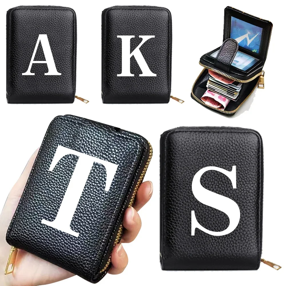 

Women Wallet Vintage Zippered Card Holder Multi-Card Slots Leather Coin Purse White Letter Pattern Coin Clip Bag Money Clip