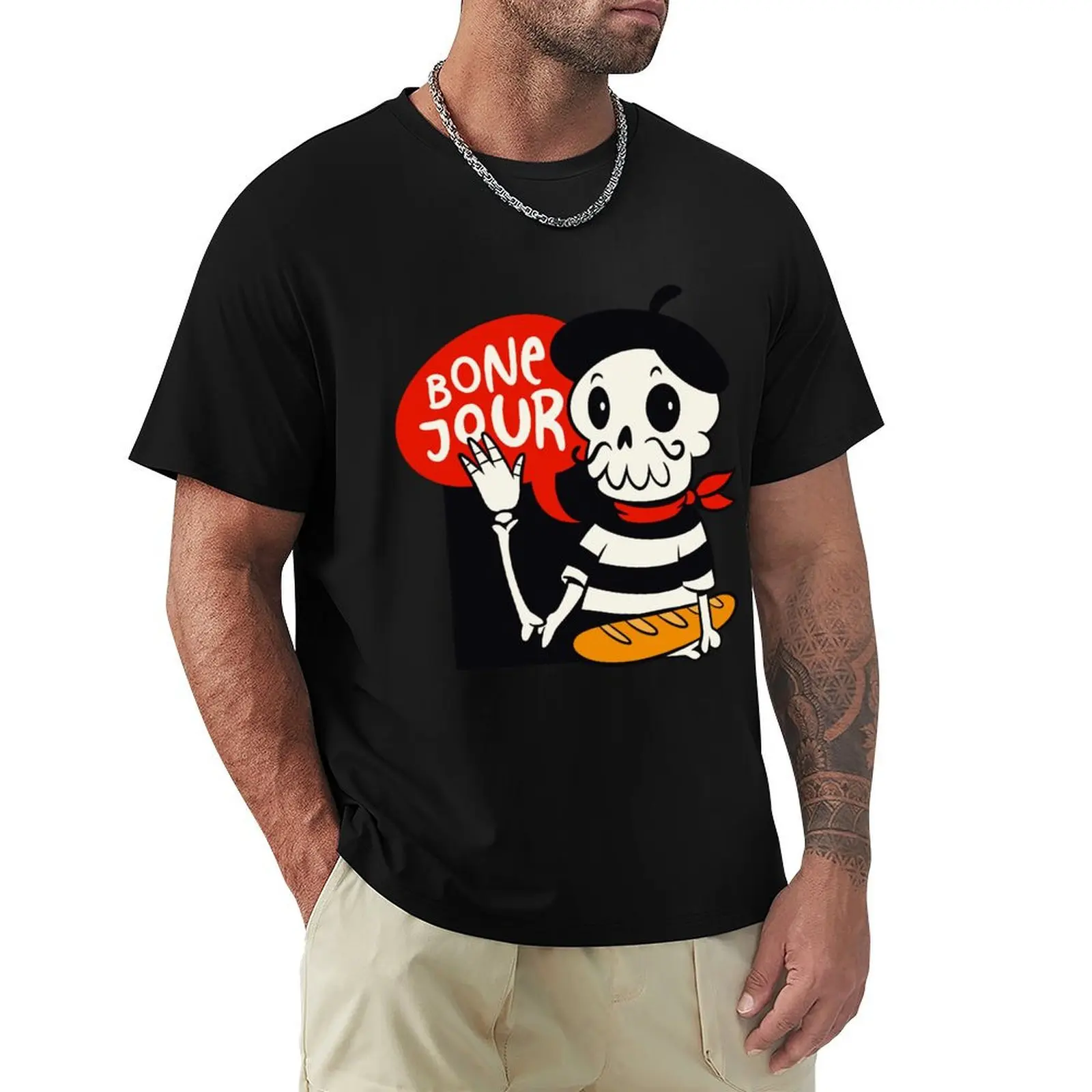 

Cartoon French Skull T-Shirt man t shirt sweat oversized mens clothes