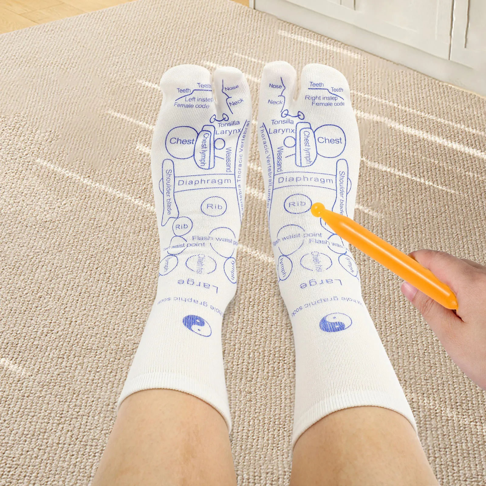 Acupressure Foot Massage Socks with Printed Acupoint Chart for Plantar Stimulation & Fatigue Relief