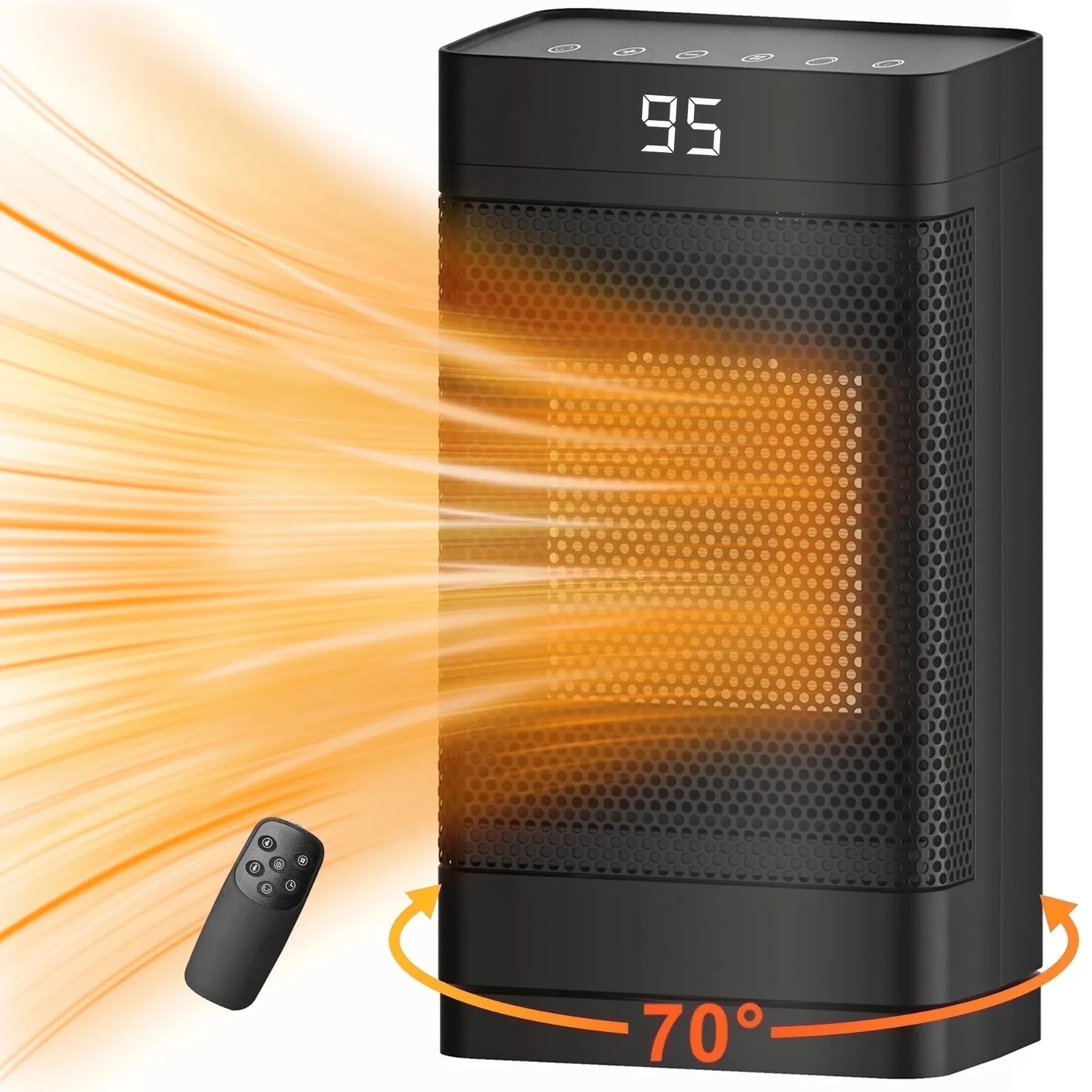 Space Heater, 1500W PTC Fast Portable Electric Heater with 70° Oscillation & Timer for Bedroom