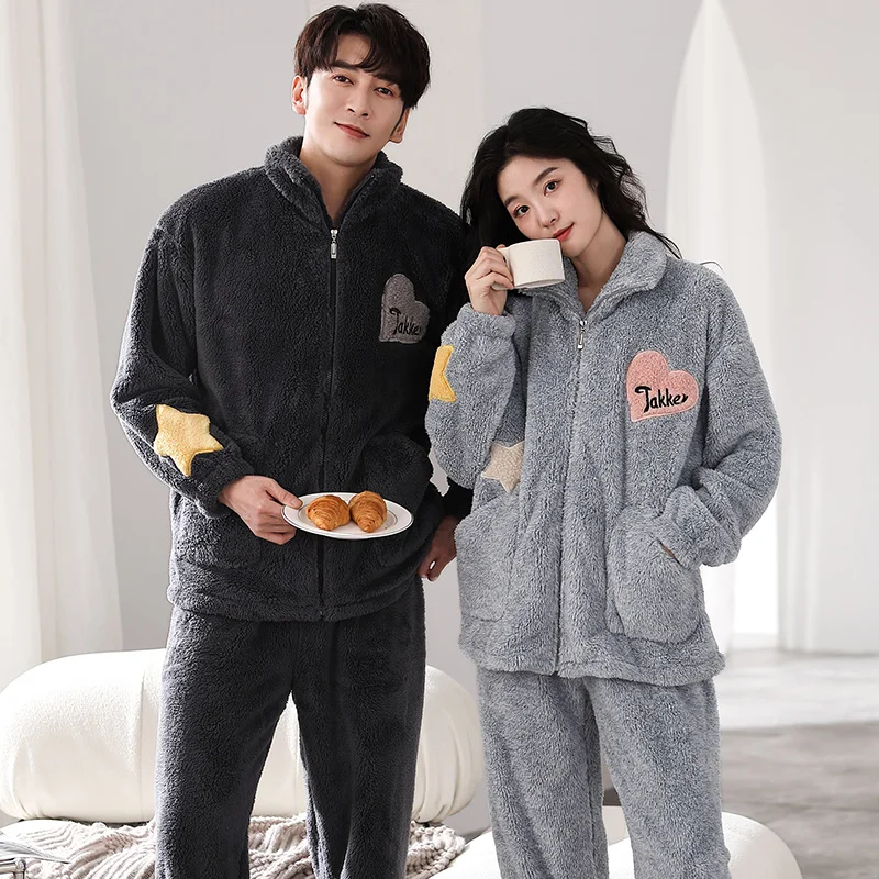 Newest Winter Thick Warm Flannel Pajamas Set Couple Leisure Comfortable Soft M-3XL  Lovers Pijamas