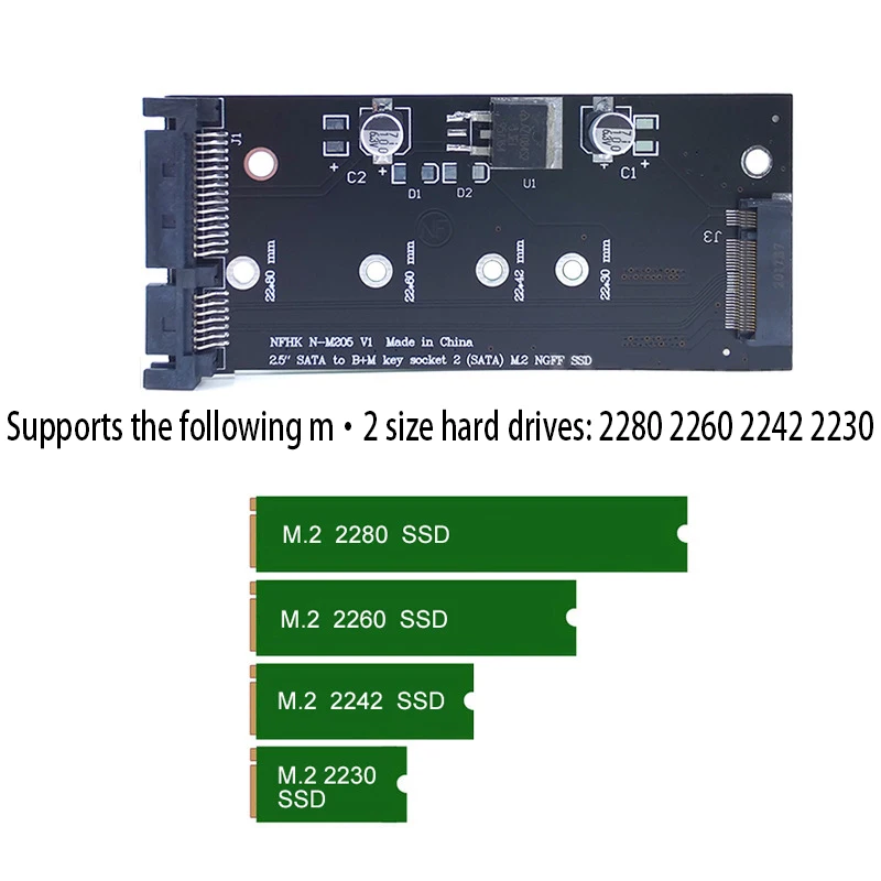 NGFF M2 to SATA3 M2 KEY B-M SSD Solid-state Drive to 6G Adapter Card Support for M.2 Hard Drive 2280 2260 2242 2230