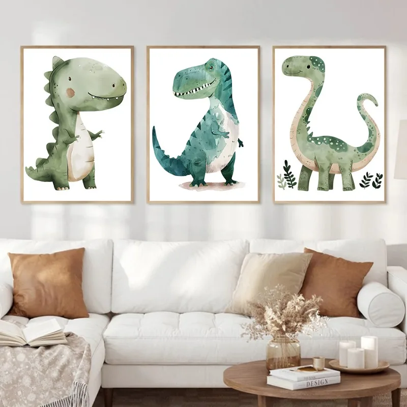 1pc frameless Canvas Painting 1pc frameless Canvas Painting  1pc framless Canvas Painting Cartoon Dinosaur Triceratops T-rex Nur