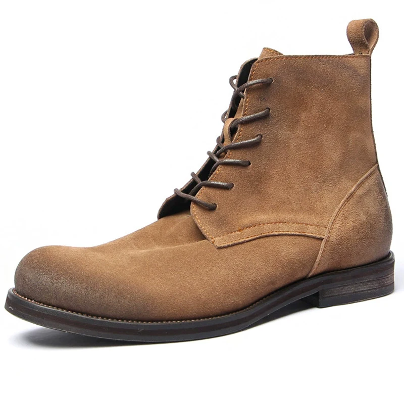 

High top Men's boots Retro Desert boots Genuine leather Men's ankle boots Handmade Motorcycle Boots Side zipper Male shoes New