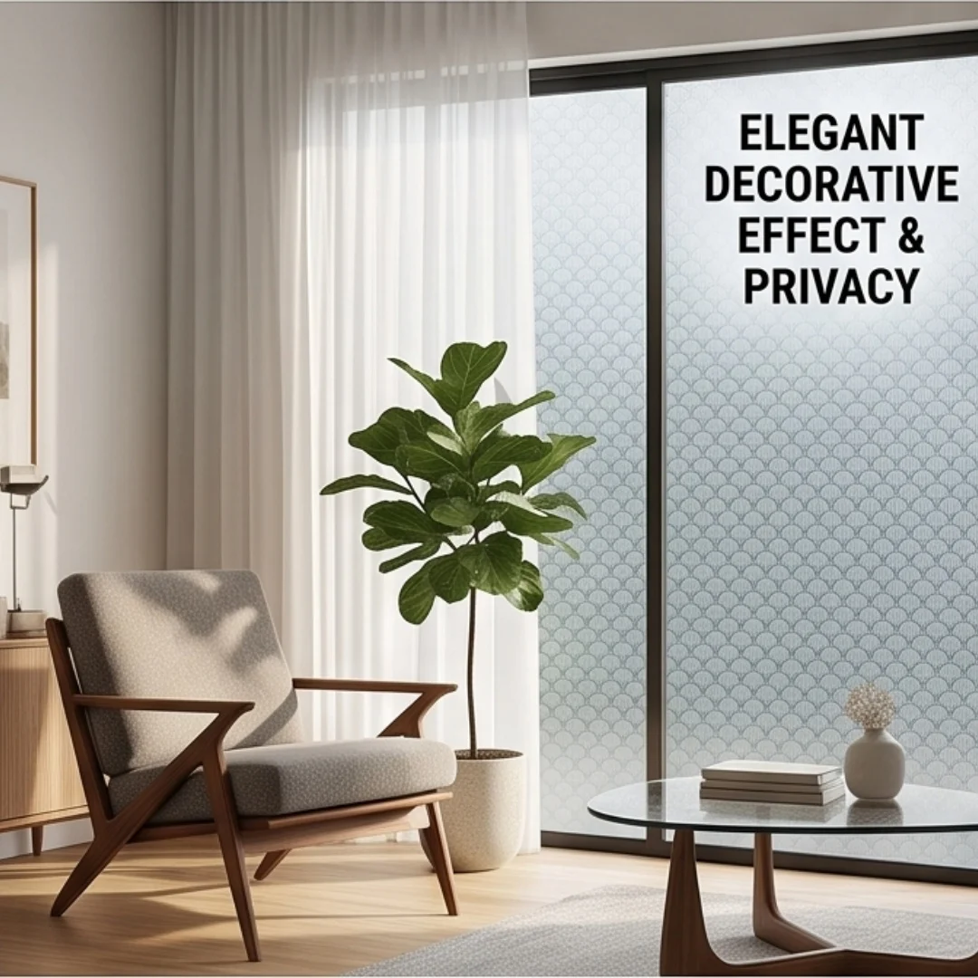 Self‑Adhesive Fan Scale Pattern Window Film Frosted Privacy Glass Sticker Anti‑Peep Decorative Window Decal for Home Bathroom Of