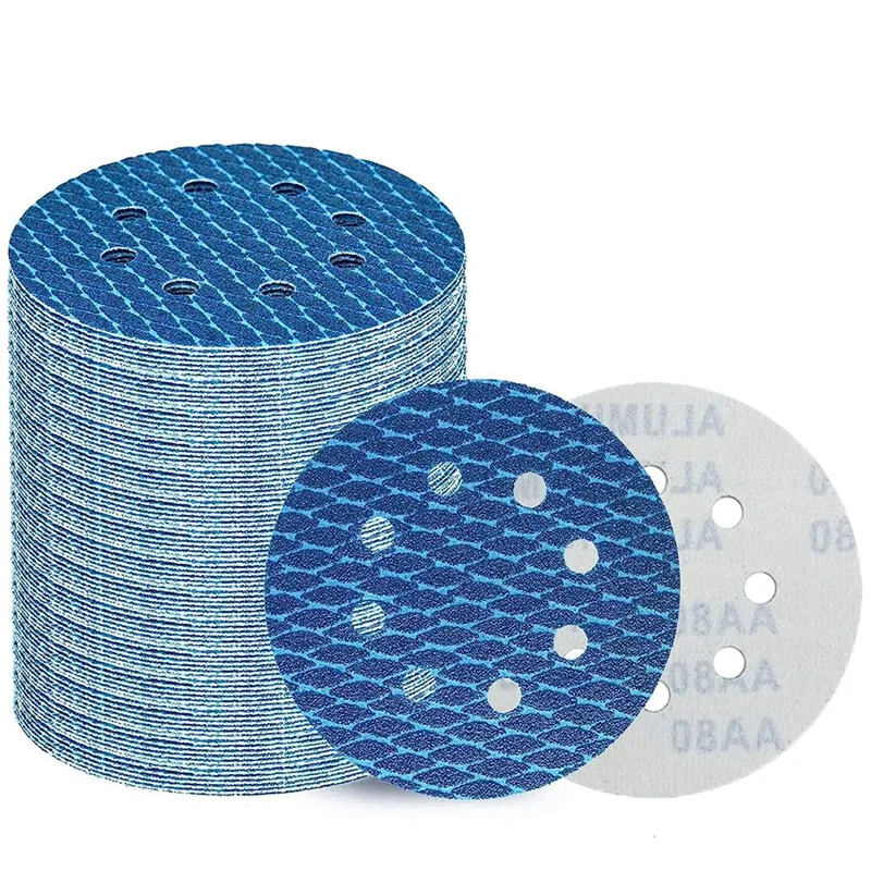 80Pcs Diamond Shape 5 Inch Sanding Disc, 8 Hole Hook and Loop Sanding Discs for Random Disc (60-400