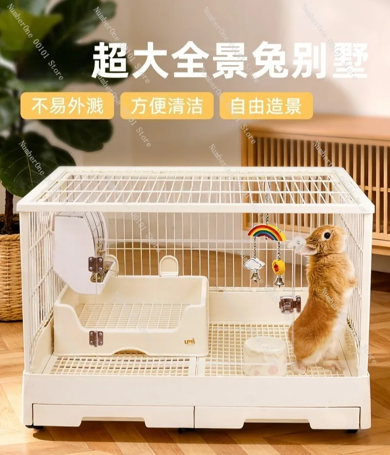 Luxury Rabbit Cage with Anti-Urine Design, Large Indoor Hutch with Slide-Out Tray, Guinea Pig Villa Home