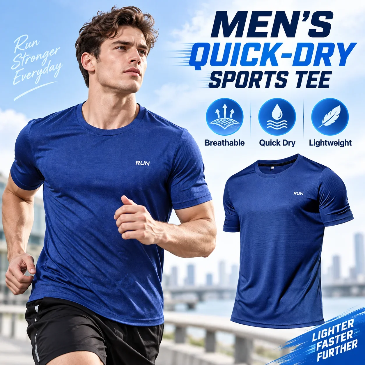 Men's Quick Dry Running T-Shirt Lightweight Breathable Polyester Gym Workout Fitness Training Sports Top