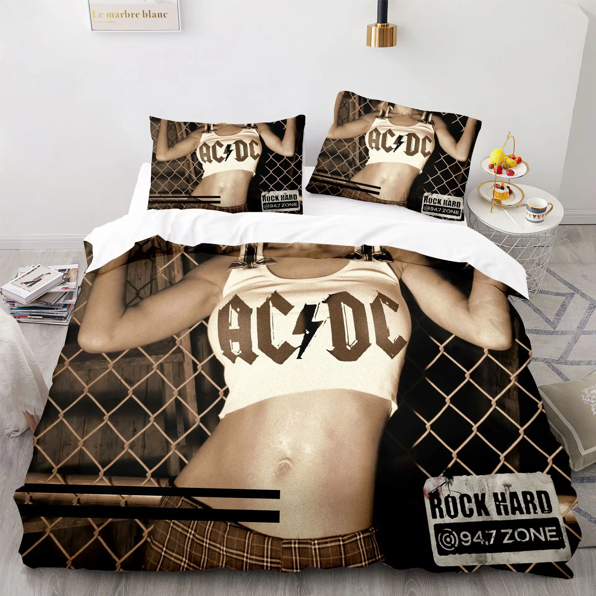 3D Printed AC DC Rock Band Bedding Set for Boys Girls Duvet Cover Pillowcase Included Twin Queen King Full Single Double Sizes