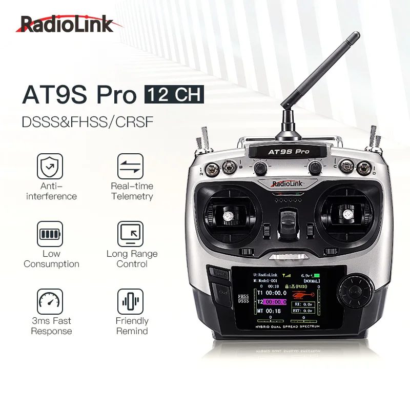 Radiolink AT9S Pro TX 10/12CH Pengendali Radio RC Pemancar RC dengan penerima R9DS RX 2.4G untuk Drone Balap FPV RC