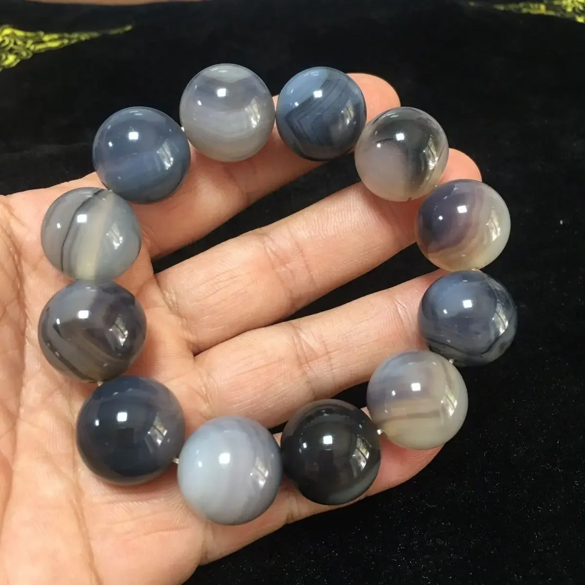 Genuine Ocean Chalcedony Bracelet Bracelet Round Bead Natural Agate Grass Flower Men's and Women's Buddha Bead Rosary