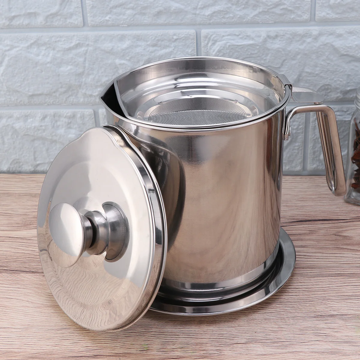 

1.6L Stainless Steel Grease Container With Mesh Strainer For Cooking Storage Kitchen Oil Keeper Can Bacon Fat Collector Coconut