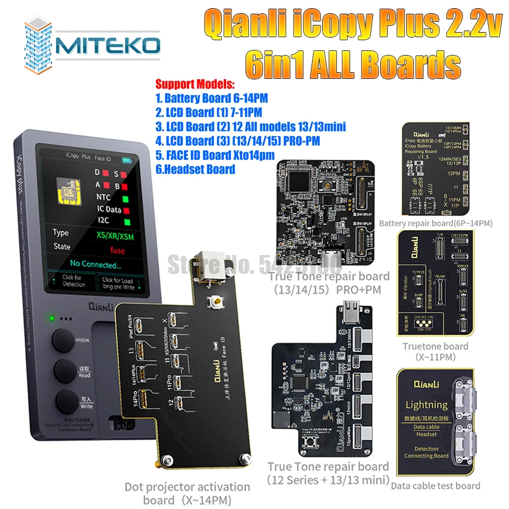 

Qianli-ICopy Plus 2.2V Version, 7to 11 Read Write LCD, Vibrator, 6to14pm Battery Transfer, Data EEPROM Programmer & Data