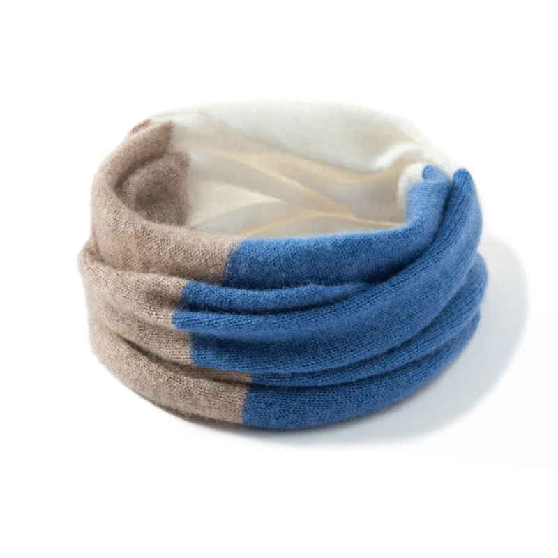 

Autumn and Winter 35% Cashmere Short Neck Fashion Color blocked Women's Warm Knitted Thick Elastic Neck Accessory