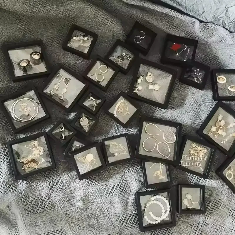Transparent PE Film Floating Jewelry Display Box Plastic Film Storage Earrings Necklace Ring Packaging Dustproof Storage Case