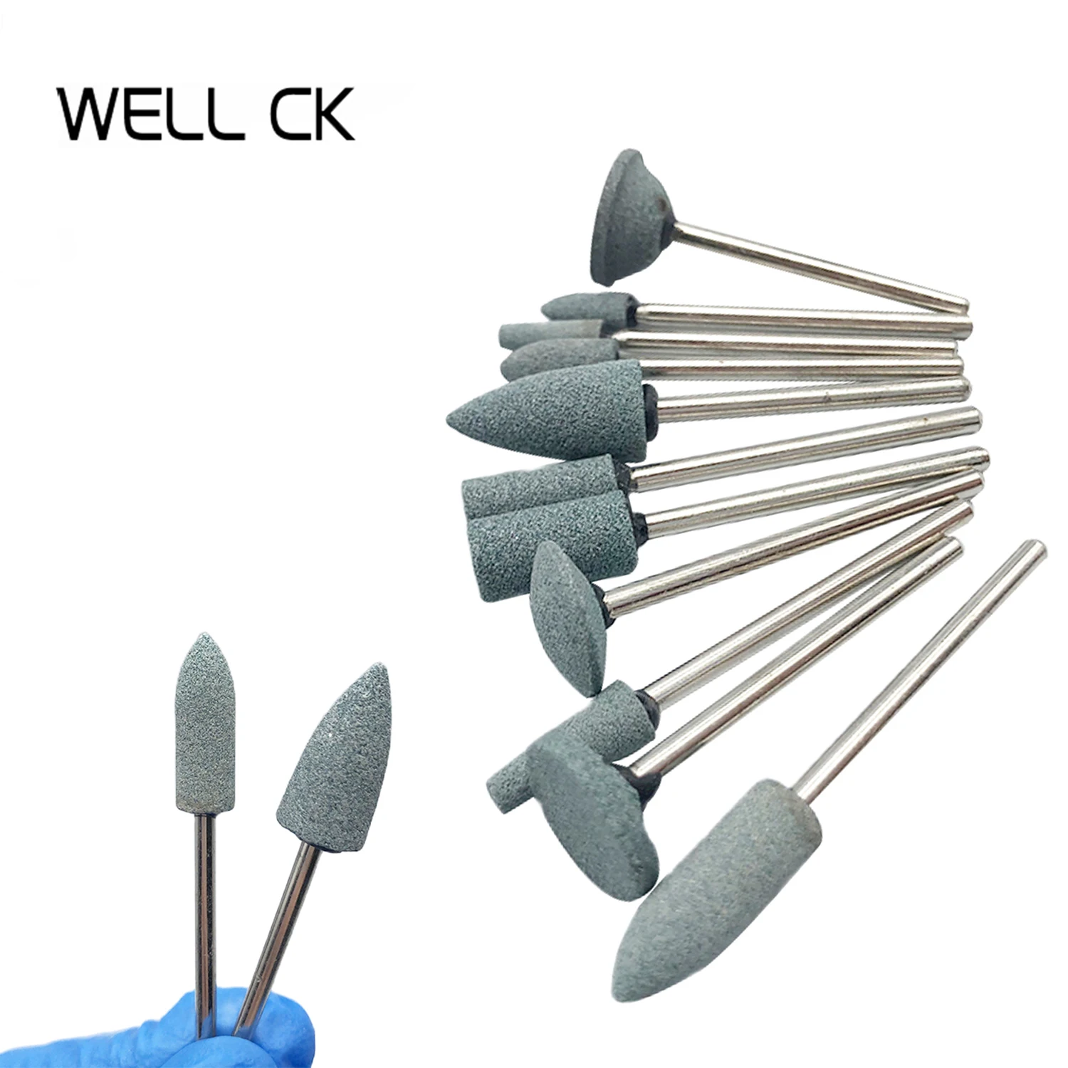 10Pcs Dental Mounted Stone Grinders Gravel Burs 2.35mm Green Stone For Contouring And Shaping Porcelain And Metals