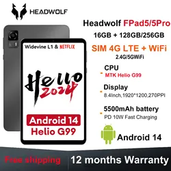 HEADWOLF FPad5/Pro Android 14 tablet 8.4 inch Max 16GB Ram 128GB/256GB UFS2.1 Octa-core G99 Tablet PC 5500 mAh WideVine L1