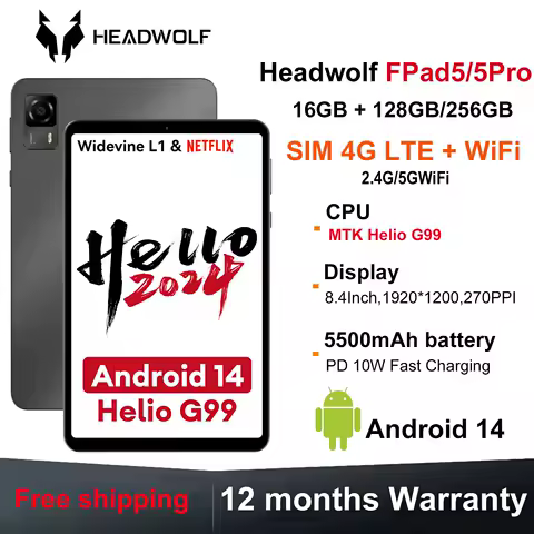 HEADWOLF FPad5/Pro Android 14 tablet 8.4 inch Max 16GB Ram 128GB/256GB UFS2.1 Octa-core G99 Tablet PC 5500 mAh WideVine L1