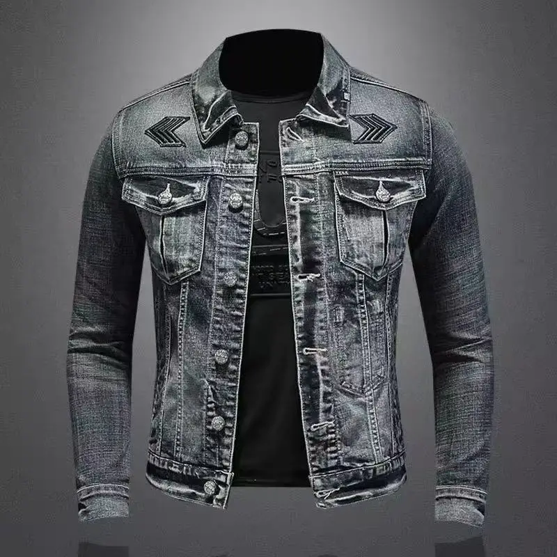 2025 Autumn/Winter New Men's High Street Retro Denim Jacket Cotton Denim Fabric Embroidered Fashion Trend Casual Jacket