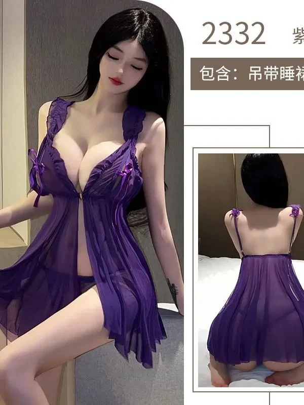 7 colori sexy canotta mini abito sexy petto esposto trasparente canotta abito caldo elegante viola dolce maglia pizzo donna coreana YNX1