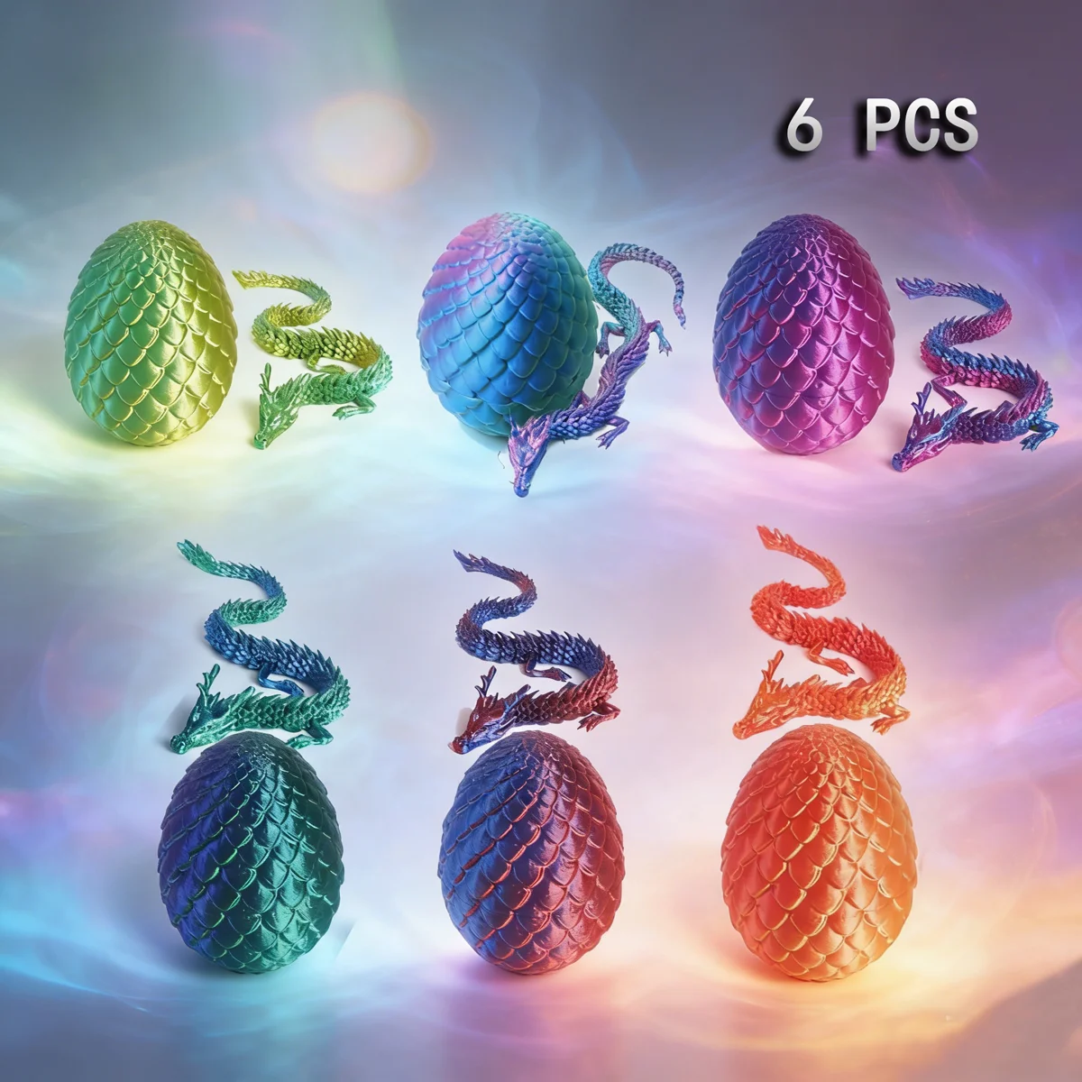 3D Printed Dragon Egg Toy Set (6 Eggs + 6 Dragons), Durable Plastic Material, Cute Home Decor Ornaments for Christmas and Easter