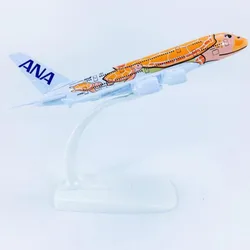 14CM 1/500 Scale A380 380 Japan ANA Airlines Orange Turtle KaLa Plane Aviation Model Alloy Aircraft collectible display souvenir