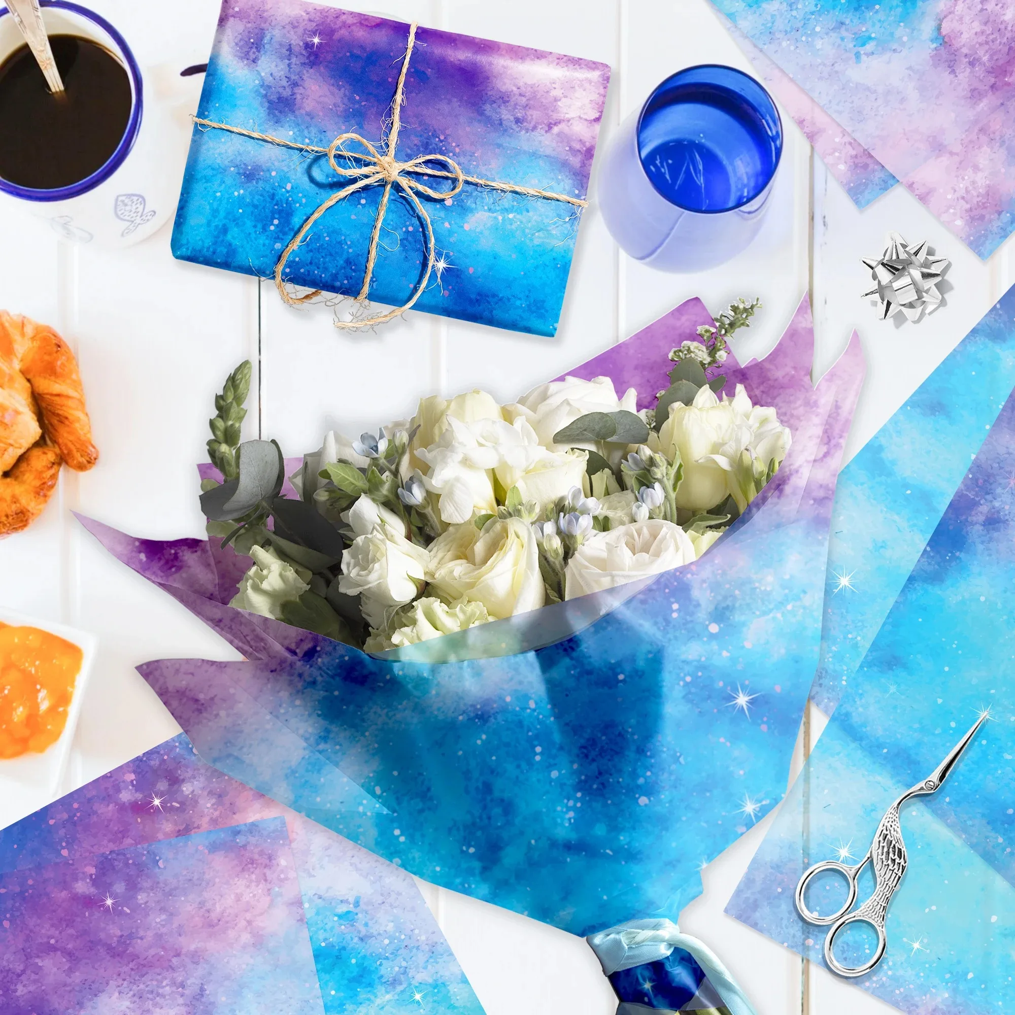 15/35 Stück Blau-Lila Farbverlauf ‌ Seidenpapier Schneeballpapier Geschenkpapier Geburtstag Hochzeit Party Deko Geschenkverpackung – Detail 5