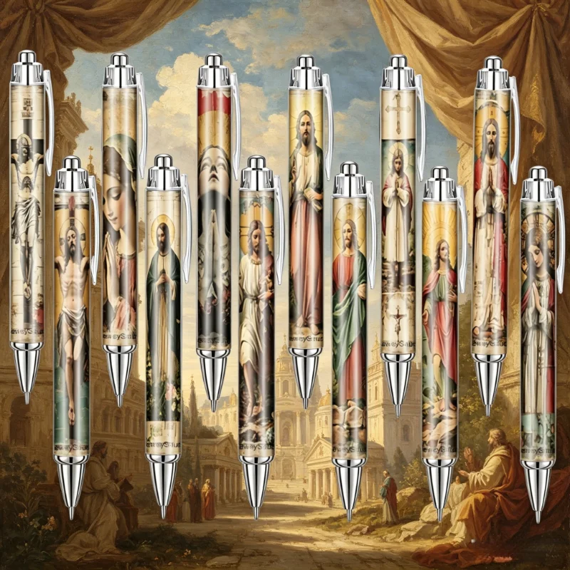 

12Pcs Vintage Praying Jesus & Virgin Mary Pattern Ballpoint Pens, Black Ink Signature Pens, Random Styles