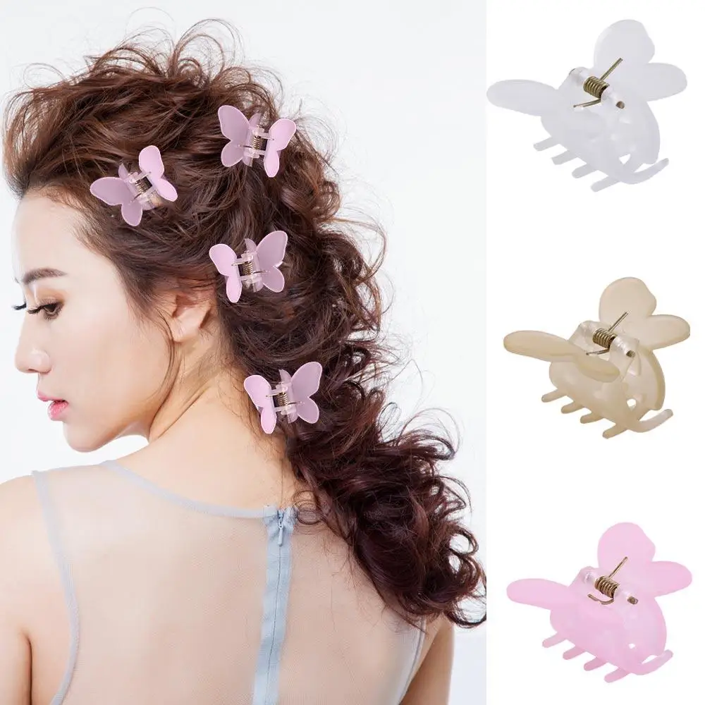 Cute Frosted Butterfly Hair Claw Headwear Jelly Color Butterfly Hair Clip Ponytail Clip Headdress Mini Shark Clip Travel