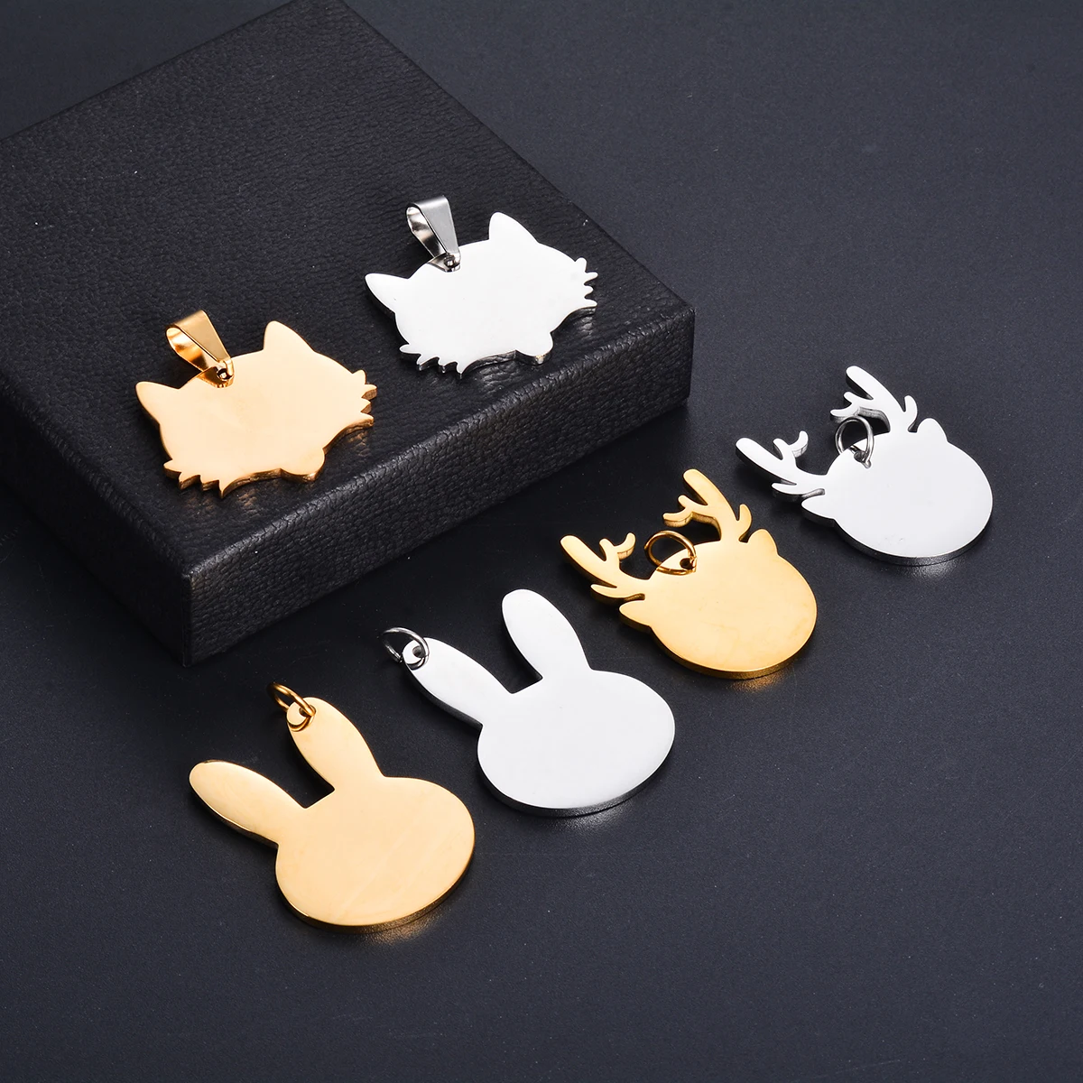 3Pcs Animal Blank Mirror Polishing Stainless Steel Cute Rabbit Deer Fox Pendant for Making Necklace Collar Pet ID Tags Wholesale