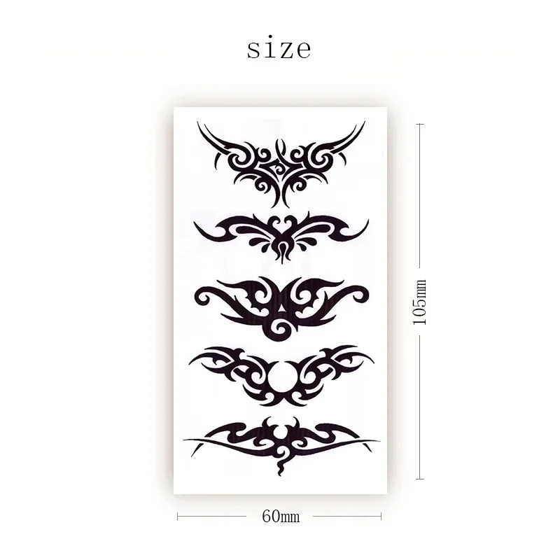 Temporary Tattoo Stickers Black Totem Style Pattern Design Fake Tatto Waterproof Tatoos Chest Arm Belly Small Size for Women Men