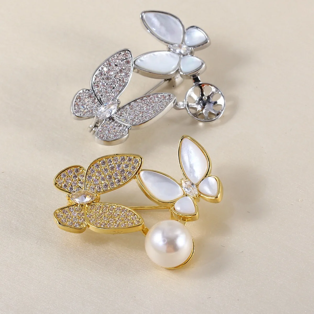 Brass Gold Plated Natural Shell Butterfly Brooch Setting, DIY Pearl Corsage Jewelry Making Supply