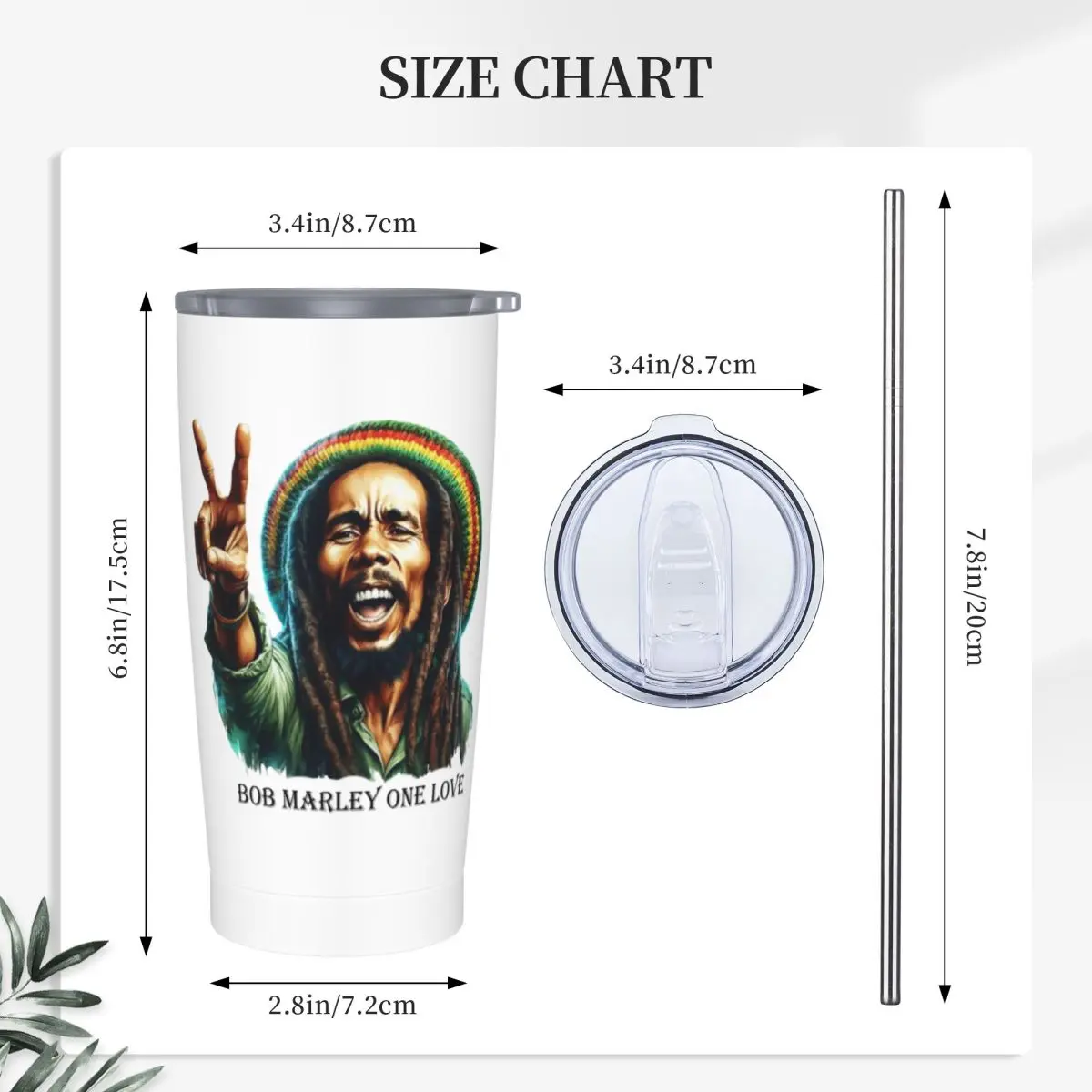 Bob Marley Reggae Stainless Steel Tumbler Vacuum Insulated Mugs Thermal Cold Cups Straws With Lid 20oz