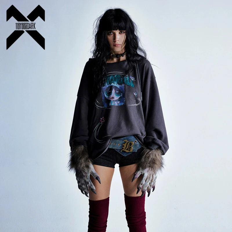 

Осенняя толстовка с капюшоном, оверсайз, толстовка с капюшоном и мультяшным принтом, пуловер в стиле хип-хоп, одежда Y2K