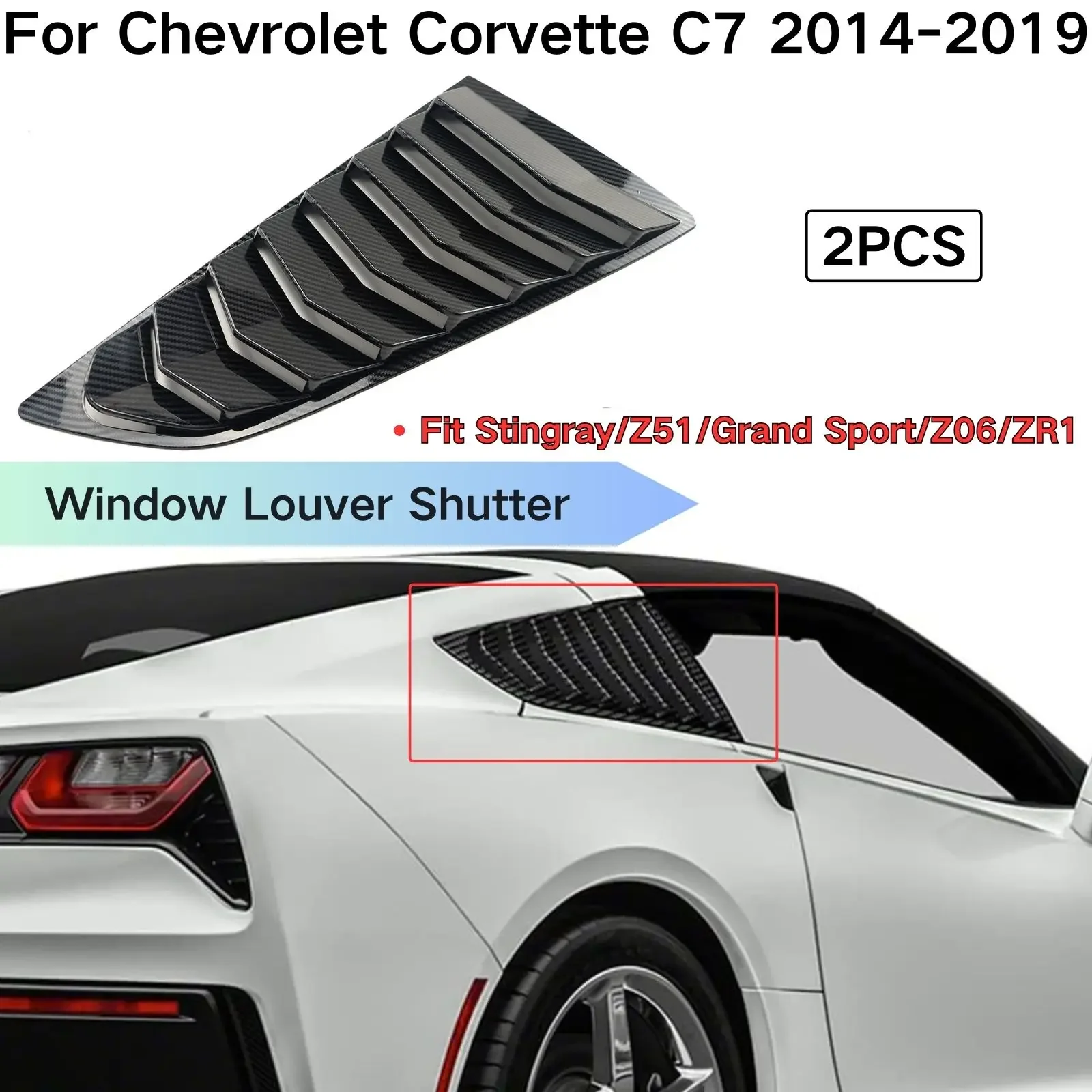 For Chevrolet Corvette C7 2014-2019 Car Window Louver Shutter Z06 Grand Sport Stingray Z51 ZR1 Carbon Fiber Look Accessories